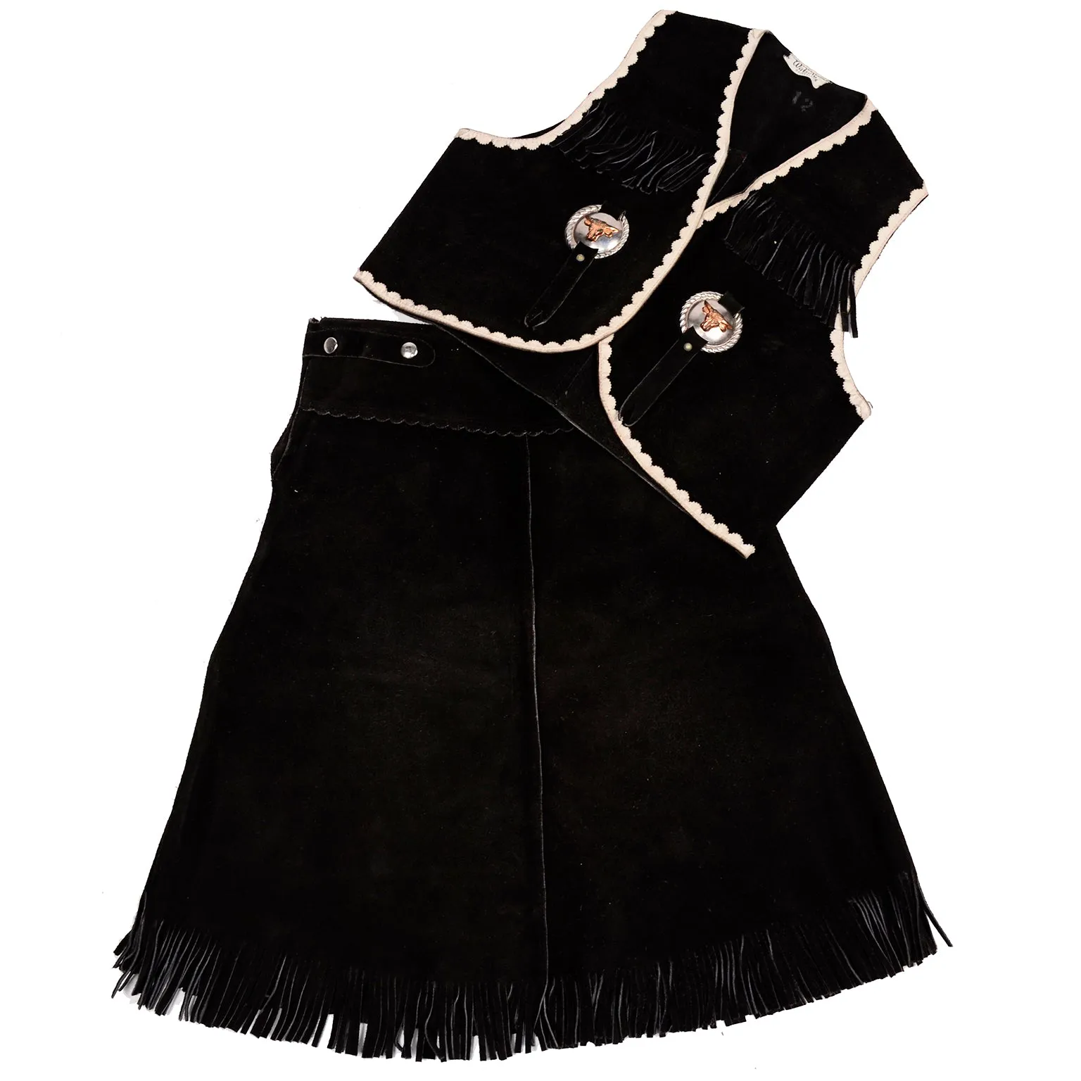 1940s Vintage Brown Suede Girls Western Cowgirl Halloween Costume w Conchos