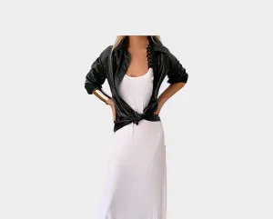 Metal Black Color Vegan Leather Long Sleeve Shirt - The Monaco