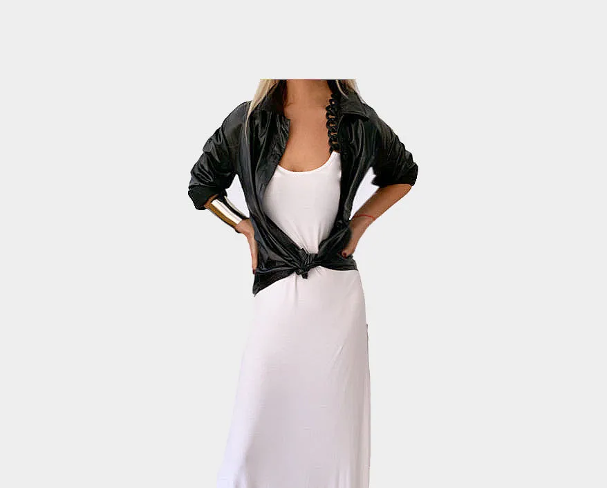 Metal Black Color Vegan Leather Long Sleeve Shirt - The Monaco