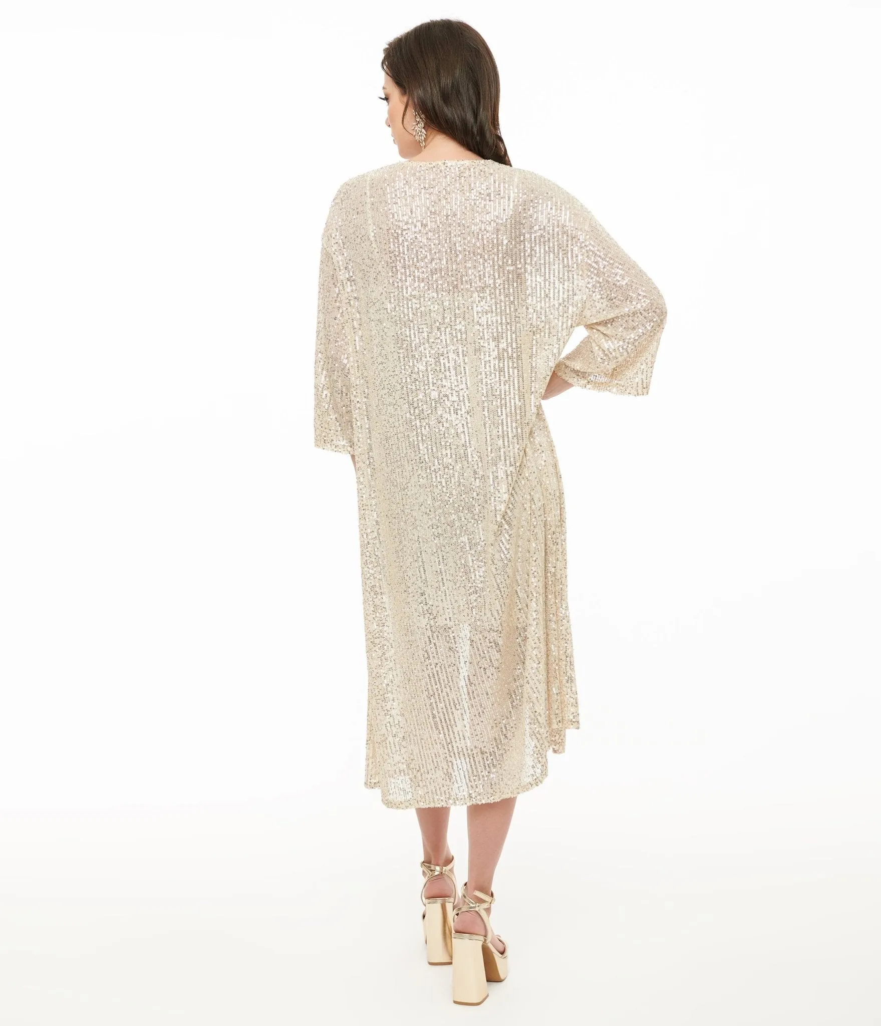 Pretty Attitude Clothing Beige Sequin Kimono