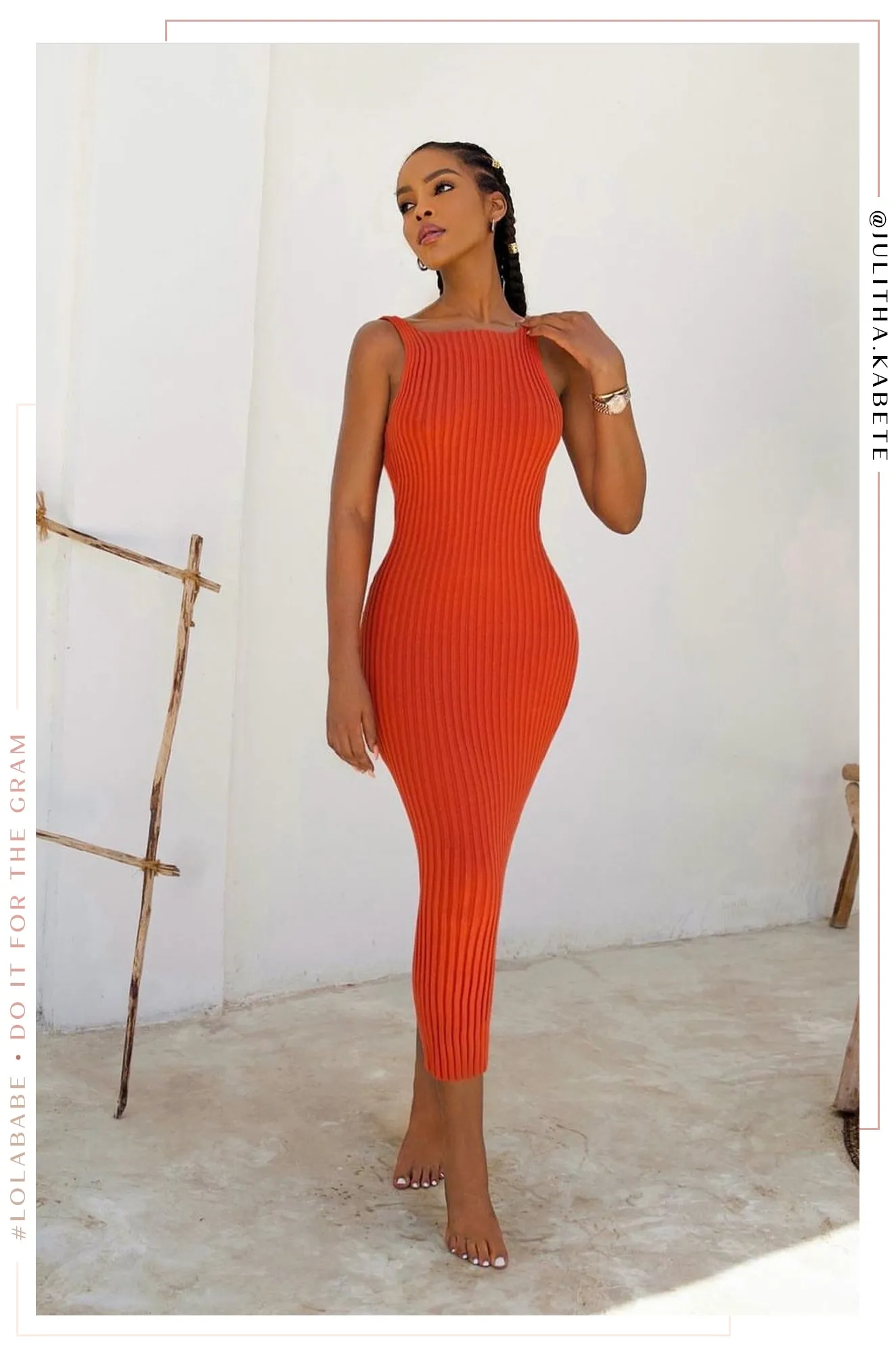 Veronica Open Back Ribbed Dress - Orange
