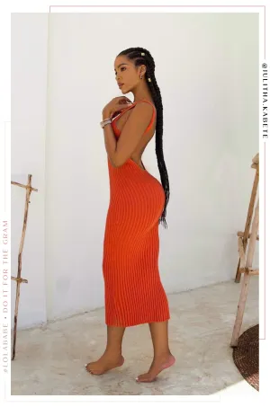 Veronica Open Back Ribbed Dress - Orange