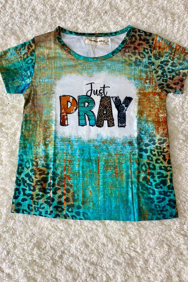 XCH0722-13H JUST PREY turquoise printed short sleeve girl t-shirt